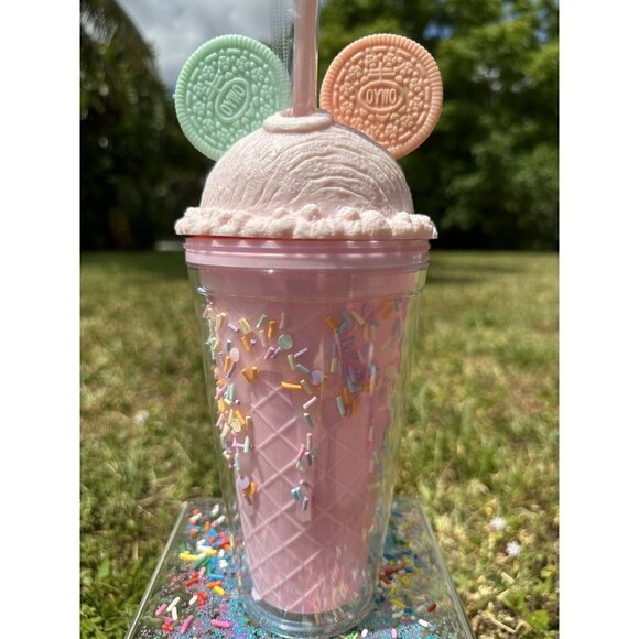 Pink 3D Ice Cream Sprinkle Cookie Cup 16oz Cold Beverage Straw & Lid Tumbler - Picture 4 of 7